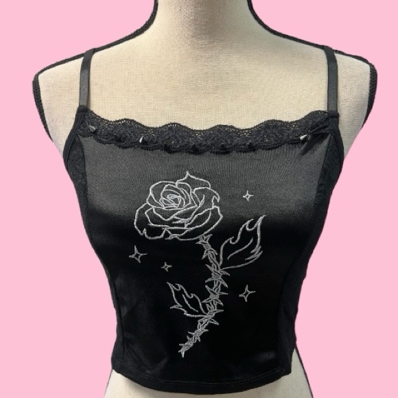 Current Mood Rose and Spikes Crop Top Dolls Kill - Picture 1 of 9